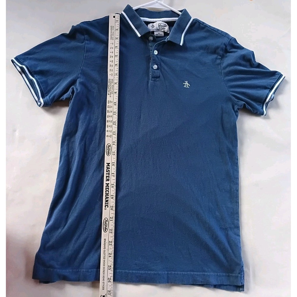 Original Penguin Mens M Polo Shirt Blue Solid Cotton Short Sleeve single stitch